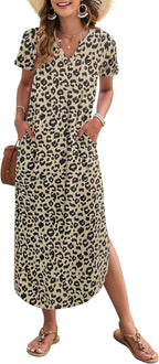 Madonna Vestido Mujer Maxi – Escote en V, Abertura Lateral, Bolsillos Casual Verano