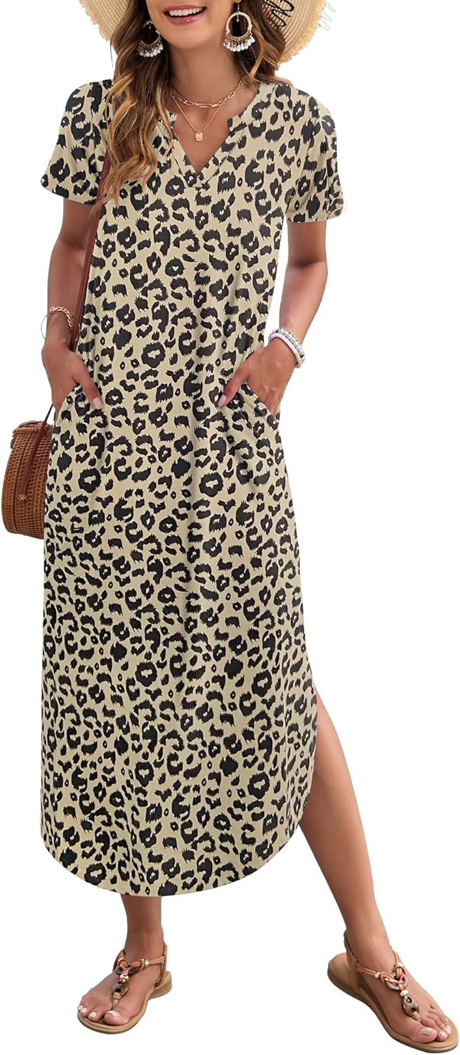 Madonna Vestido Mujer Maxi – Escote en V, Abertura Lateral, Bolsillos Casual Verano