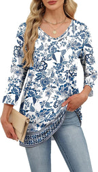 Elisa Blusa Donna – Scollo V, Maniche 3/4, Tunica Casual Elegante da Ufficio
