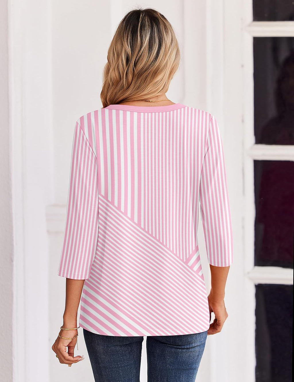 Blusa Elena para mujer – Mangas 3/4, escote henley, top casual elegante para trabajo