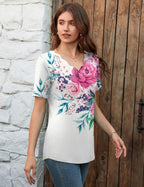 Sofia Top Donna – Scollo V Ondulato, T-Shirt Casual Elegante Maniche Corte