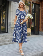 Sofia Abito Estivo Donna – Vestito Midi Floreale Casual con Tasche e Maniche Corte