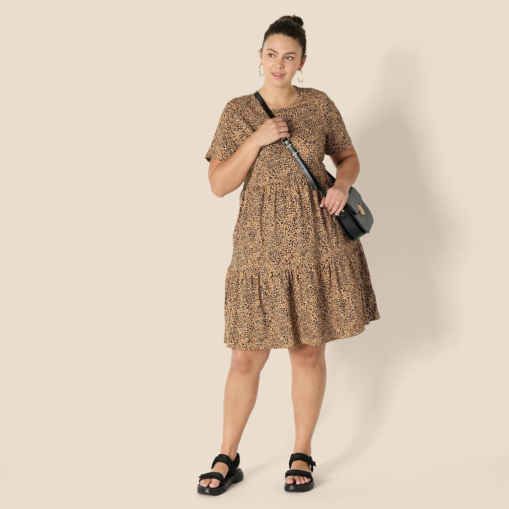 Clara Abito Donna Cotone Midi – Vestito T-Shirt Girocollo Maniche Corte A-Line