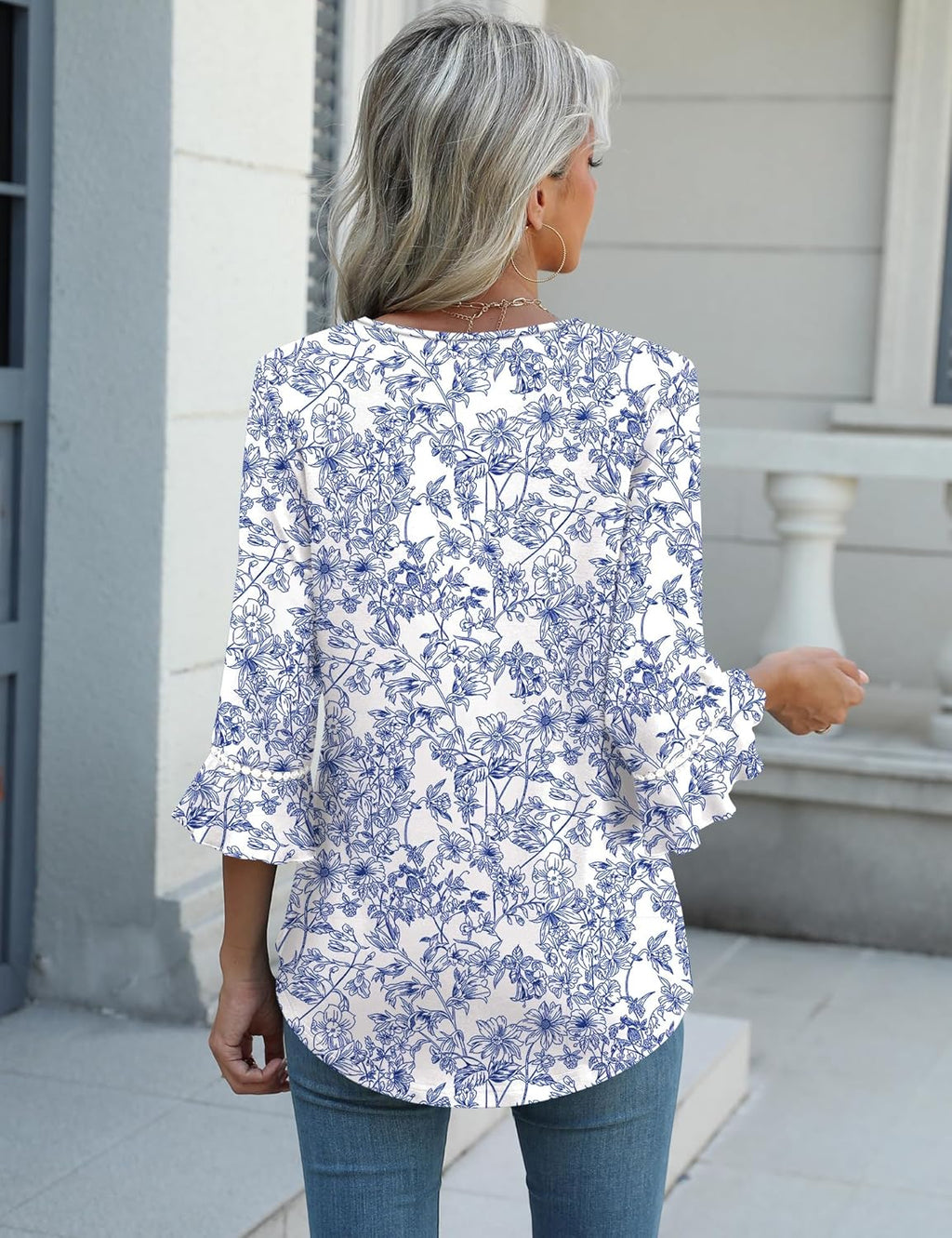 Alessia Tunica Donna – Scollo V, Maniche 3/4, Orlo Curvo, Blusa Elegante Casual