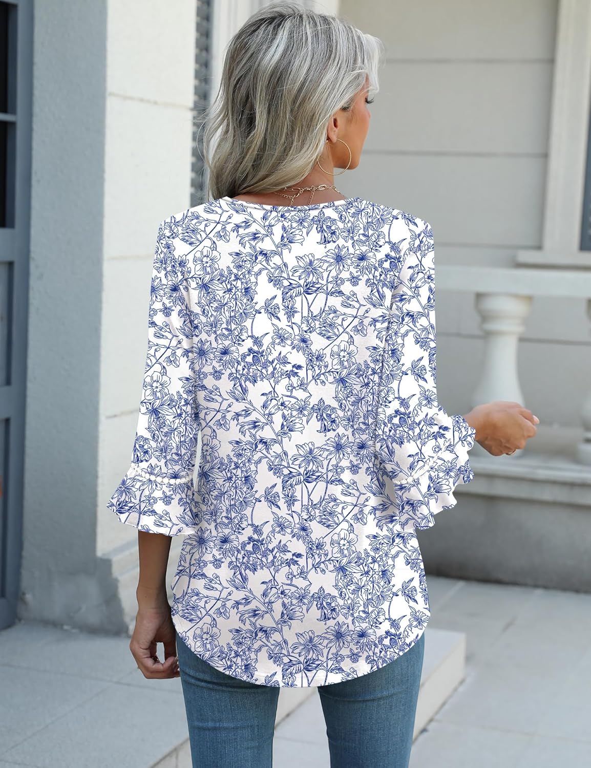 Alessia Tunica Donna – Scollo V, Maniche 3/4, Orlo Curvo, Blusa Elegante Casual