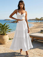 Jupe Edith Gonna Maxi Donna Boho – Jupe Longue en Coton avec Détails en Dentelle Crochet