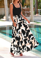Giulia Abito Donna Maxi Floreale – Scollo U, Senza Maniche, A-Line, Tasche Estivo