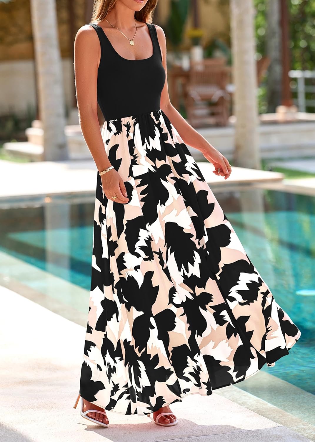 Giulia Abito Donna Maxi Floreale – Scollo U, Senza Maniche, A-Line, Tasche Estivo