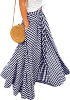 Emma Gonna Maxi Donna a Quadri – Gonna Lunga Vintage a Vita Alta con Tasche