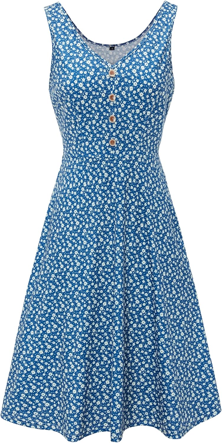 Melany Abito Donna Midi Floreale – Scollo V, Senza Maniche, Tasche Estivo