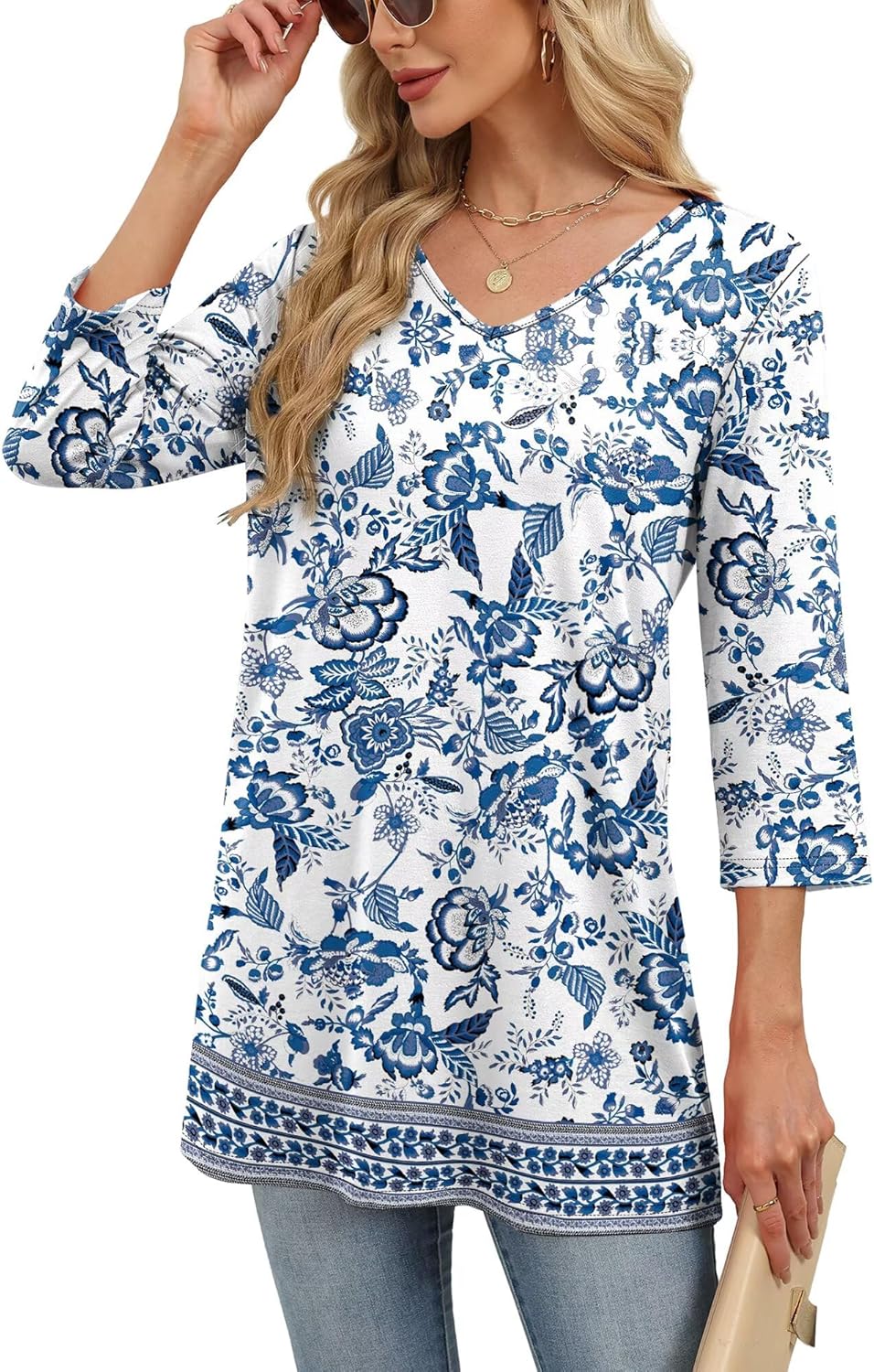 Elisa Blusa Donna – Scollo V, Maniche 3/4, Tunica Casual Elegante da Ufficio