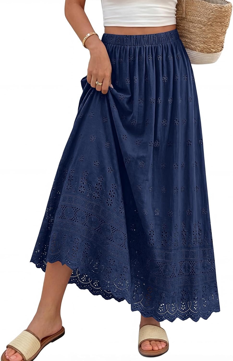 Falda Dowerme Donna – Falda Maxi Boho de Algodón con Bordados Sangallo