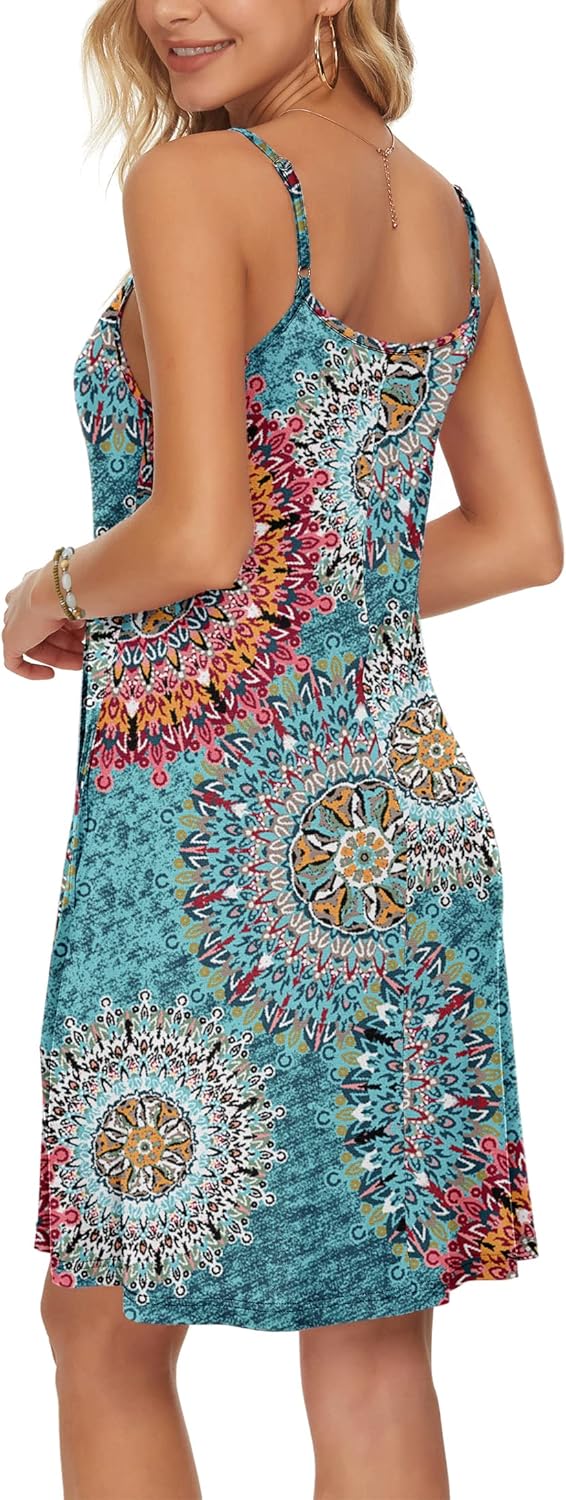Luna Vestido Mini Mujer de Verano – Tirantes Cuello V, Bolsillos Vestido Casual Chic