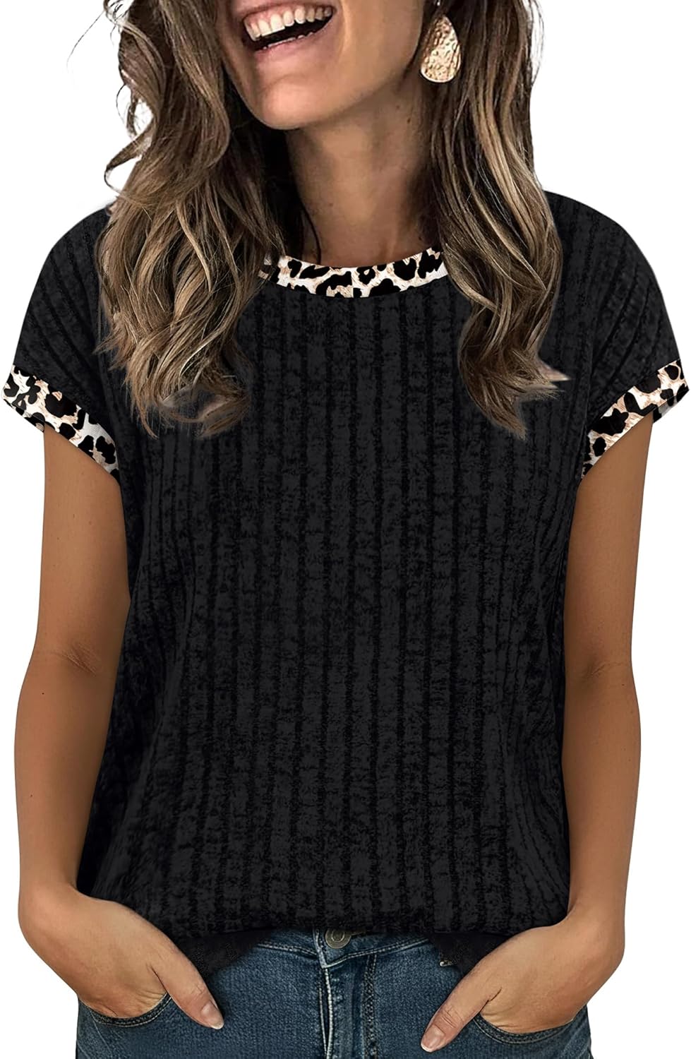 Blusa de mujer Giulia – color block, mangas cortas, túnica casual elegante de corte holgado