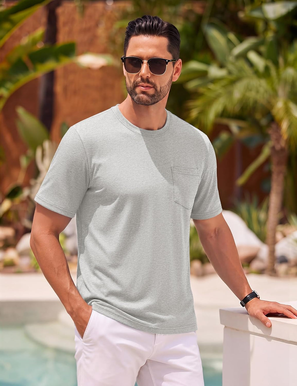 Matteo T-Shirt Uomo in Cotone con Taschino – Maglietta Casual Girocollo a Maniche Corte
