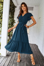 Valentina Vestido Boho para Mujer – Vestido Maxi Floral con Escote en V y Cinturón
