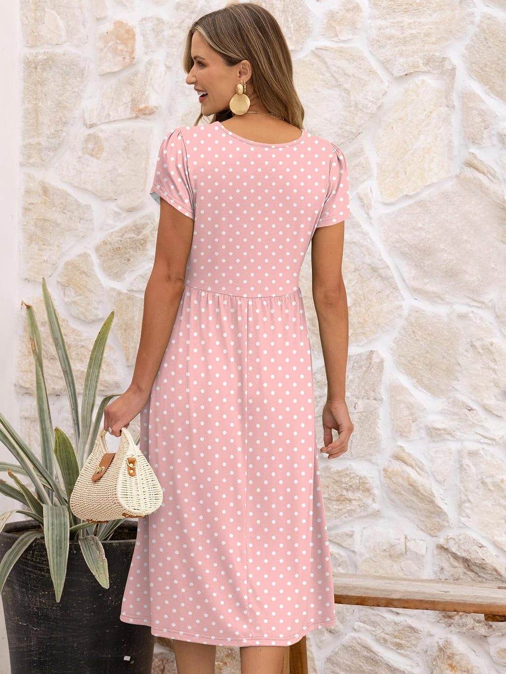 Elisa Robe Femme Midi Florale – Manches Courtes, Col Rond, Ligne A avec Poches