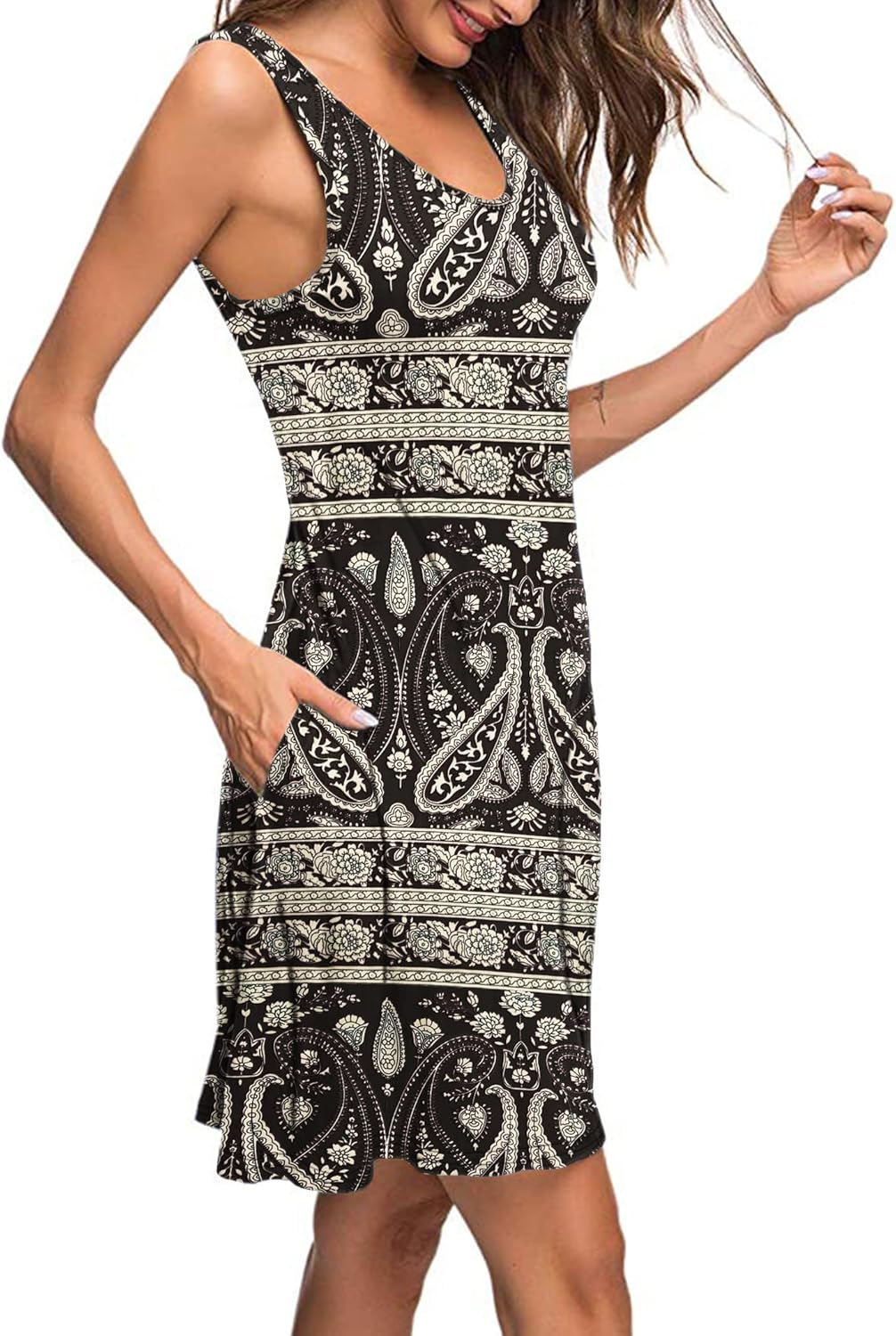 Scarlet Vestido de Verano Mujer – Vestido Mini Boho con Bolsillos y Escote en V