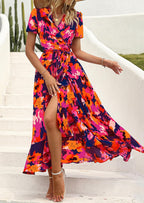 Madriana Women's Maxi Floral Dress – V-Neck, Wrap, Slit, A-Line Summer