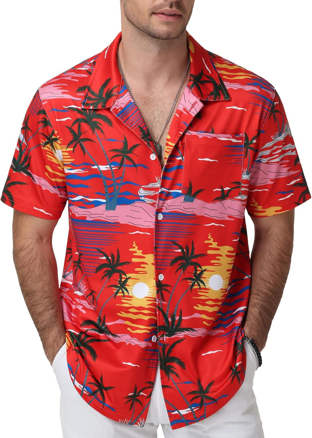 Marco Camicia Hawaiana Uomo – Camicia Tropicale Elasticizzata a Maniche Corte