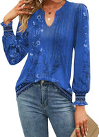 Francesca Blouse Femme – Col V, Manches Bouffantes, Tunique Florale Décontractée
