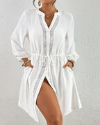 Elisa Vestido de Playa Mujer – Pareo con Escote en V, Botones, Cordón con Bolsillos