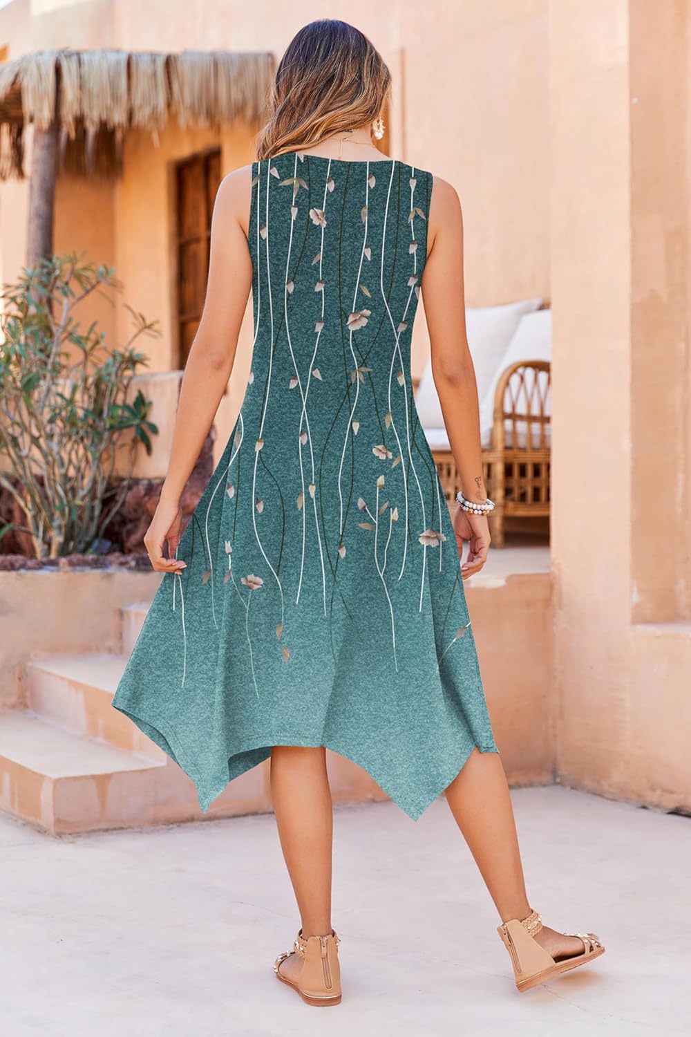Mara Abito Donna Boho Midi – Floreale, Orlo Asimmetrico, Tasche Estivo