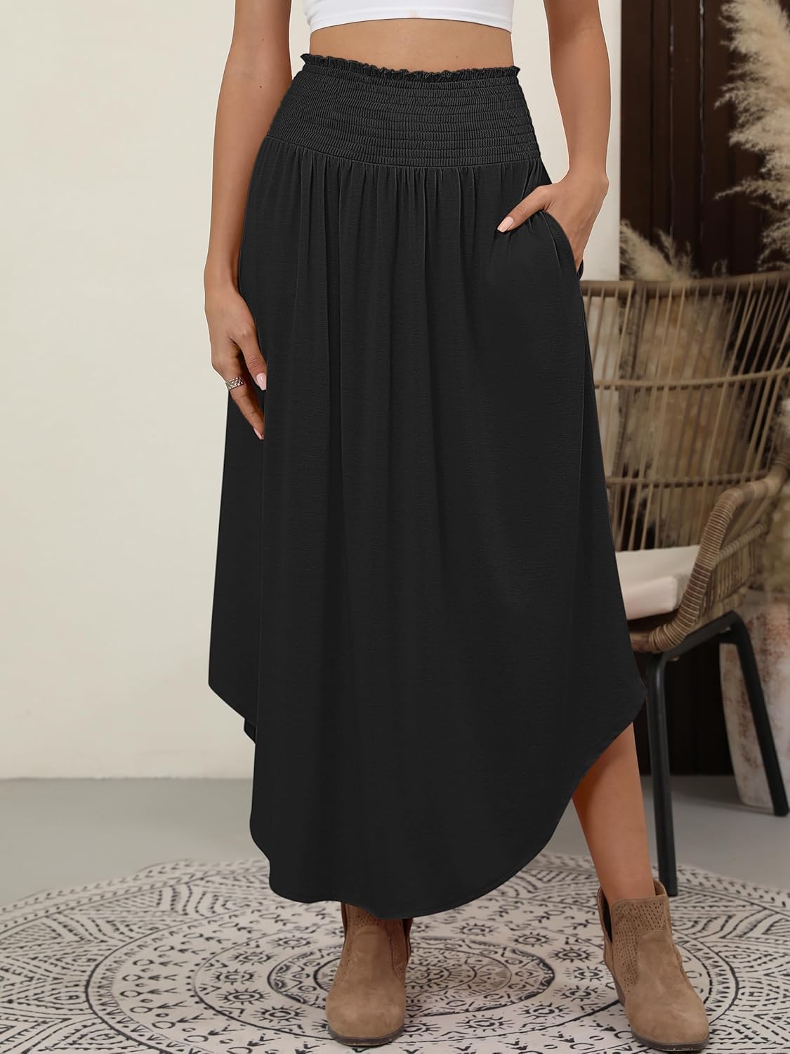Falda Lulu Donna – Falda Maxi Boho Floral de Cintura Alta con Bolsillos