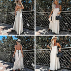 Vestido maxi de mujer Martina – lino, tirantes finos, espalda descubierta, casual
