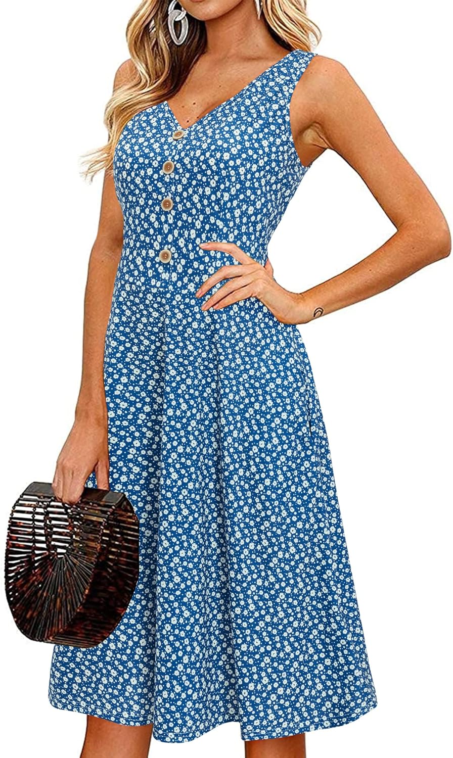 Melany Abito Donna Midi Floreale – Scollo V, Senza Maniche, Tasche Estivo