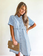Vilma Abito Donna Denim – Babydoll, Bottoni, Maniche Corte, A-Line Estivo