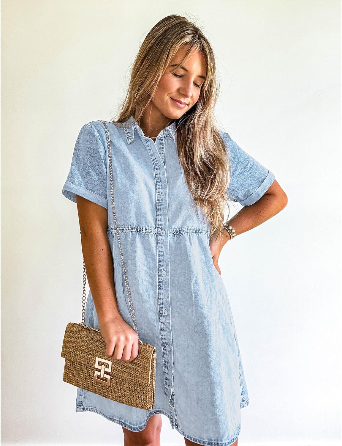 Vilma Abito Donna Denim – Babydoll, Bottoni, Maniche Corte, A-Line Estivo