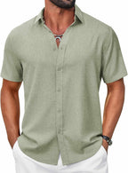 Lorenzo Camicia Estiva da Uomo – Camicia Casual a Maniche Corte Effetto Lino