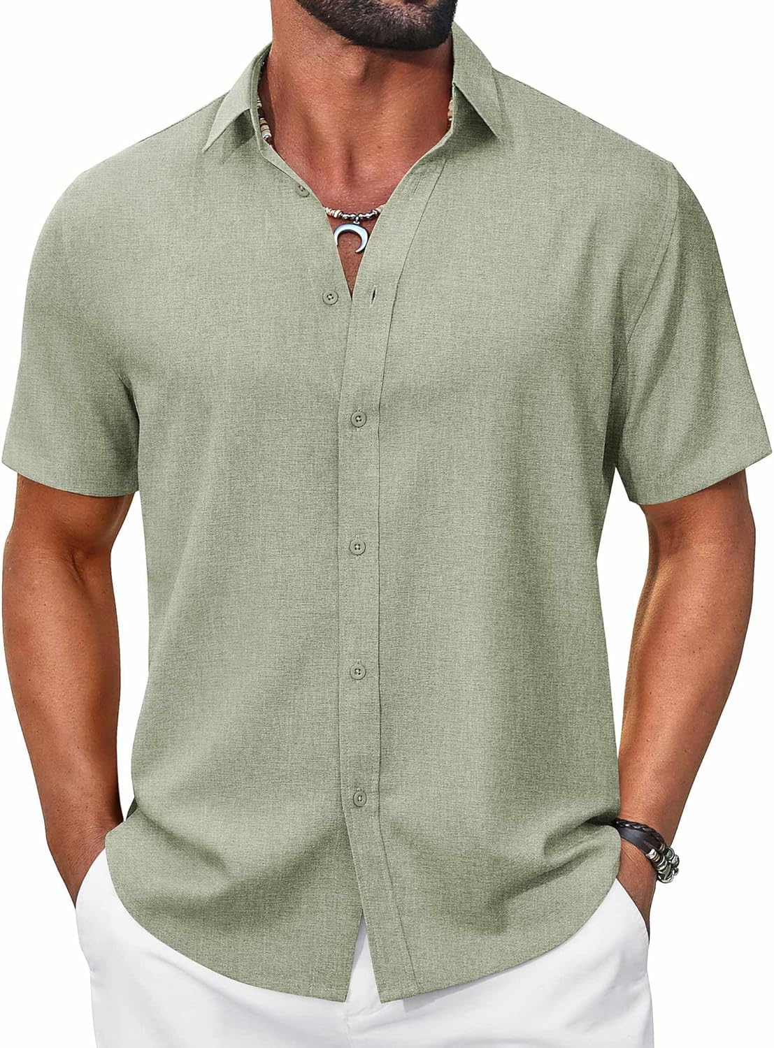 Lorenzo Camisa de Verano para Hombre – Camisa Casual de Manga Corta con Efecto Lino