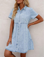 Vilma Abito Donna Denim – Babydoll, Bottoni, Maniche Corte, A-Line Estivo