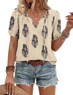 Blouse Bohème Femme Francesca – Col V avec Lien, Manches Bouffantes, Fluide Décontractée