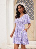 Robe Femme Martina Florale – Col V Smock, Manches Volantées, Ligne A Estivale