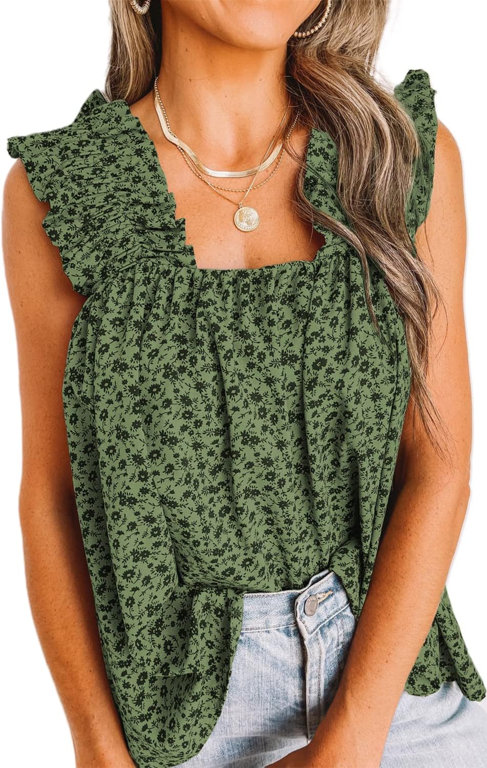 Bianca Canotta Donna – Top Floreale Boho, Spalline Arricciate, Senza Maniche