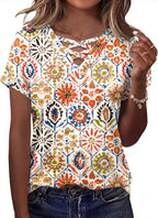 Francesca Pull Femme – Col V Croisé, Manches Courtes, Élégant Décontracté