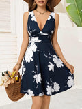 Marriane Robe Femme Florale – Encolure V Profonde, Sans Manches, Poches Estival