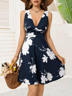 Marriane Robe Femme Florale – Encolure V Profonde, Sans Manches, Poches Estival