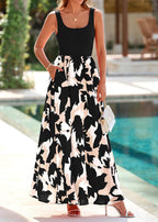 Giulia Abito Donna Maxi Floreale – Scollo U, Senza Maniche, A-Line, Tasche Estivo