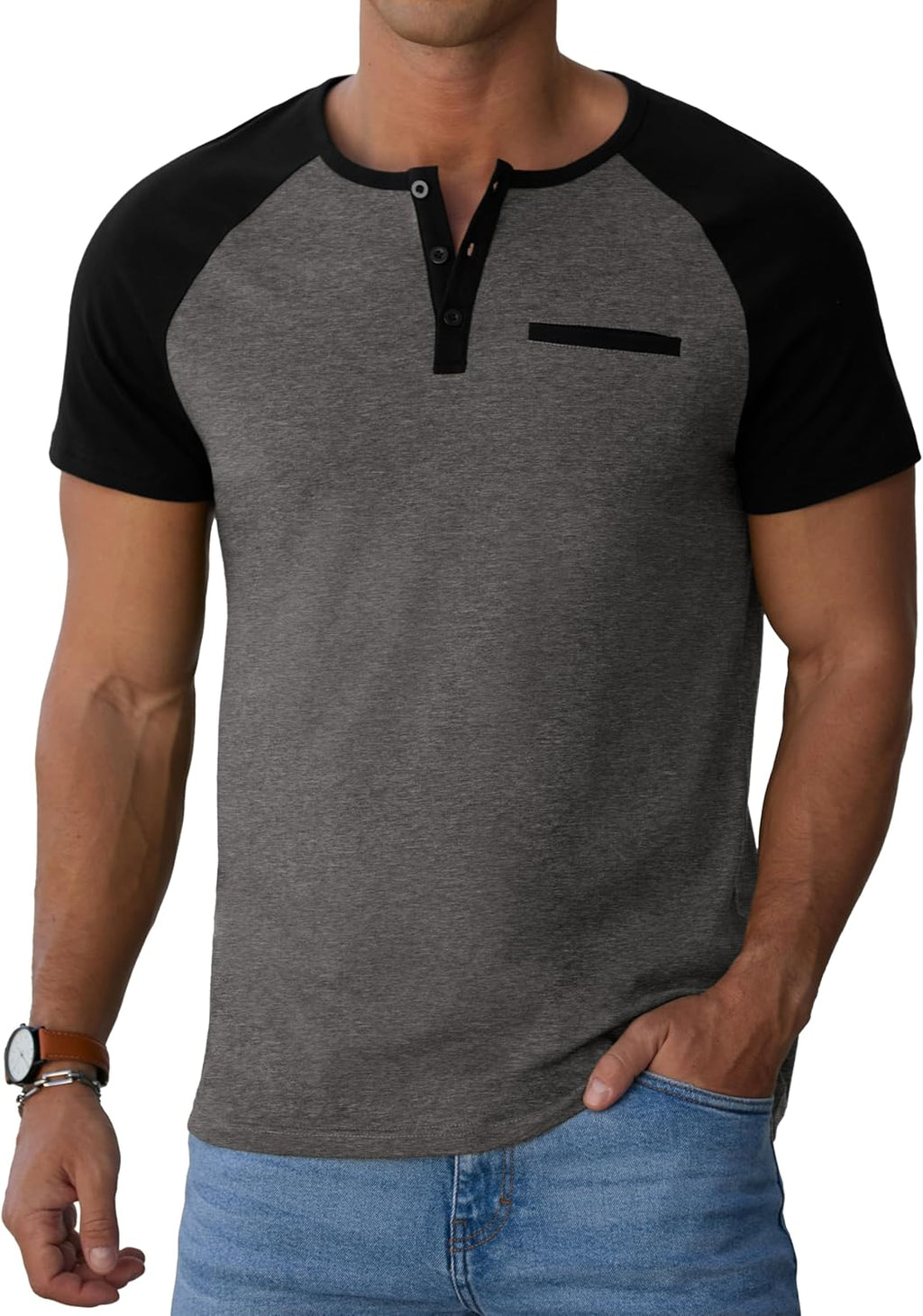 Marco T-Shirt Henley da Uomo – Maglietta in Cotone con Bottoni e Taschino