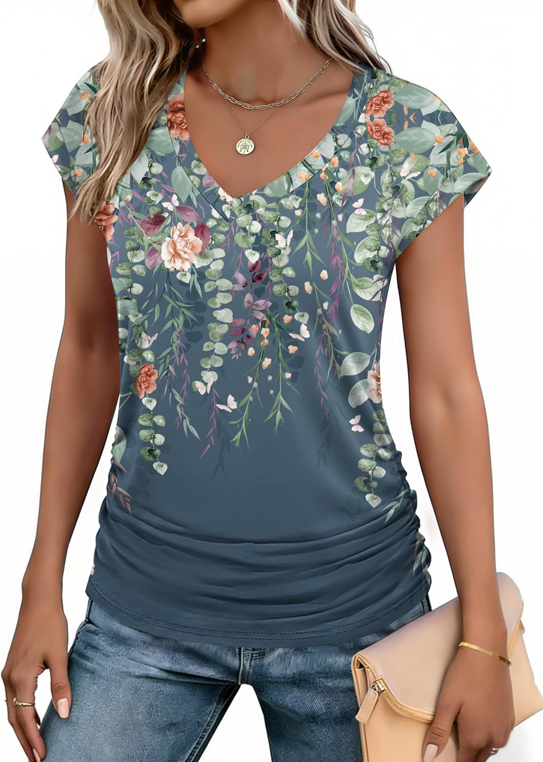 Alessia Top Donna – Scollo V, Drappeggiato Laterale, T-Shirt Casual Elegante