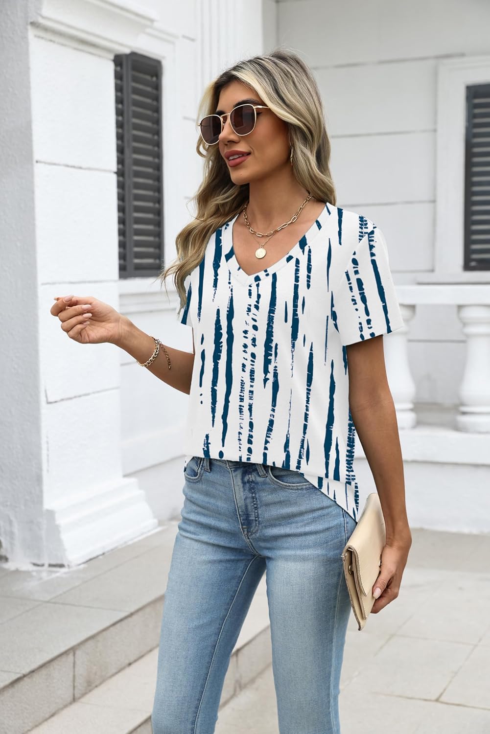Martina T-Shirt Donna – Scollo V, Maniche Corte, Top Casual Elegante Basic S-3XL