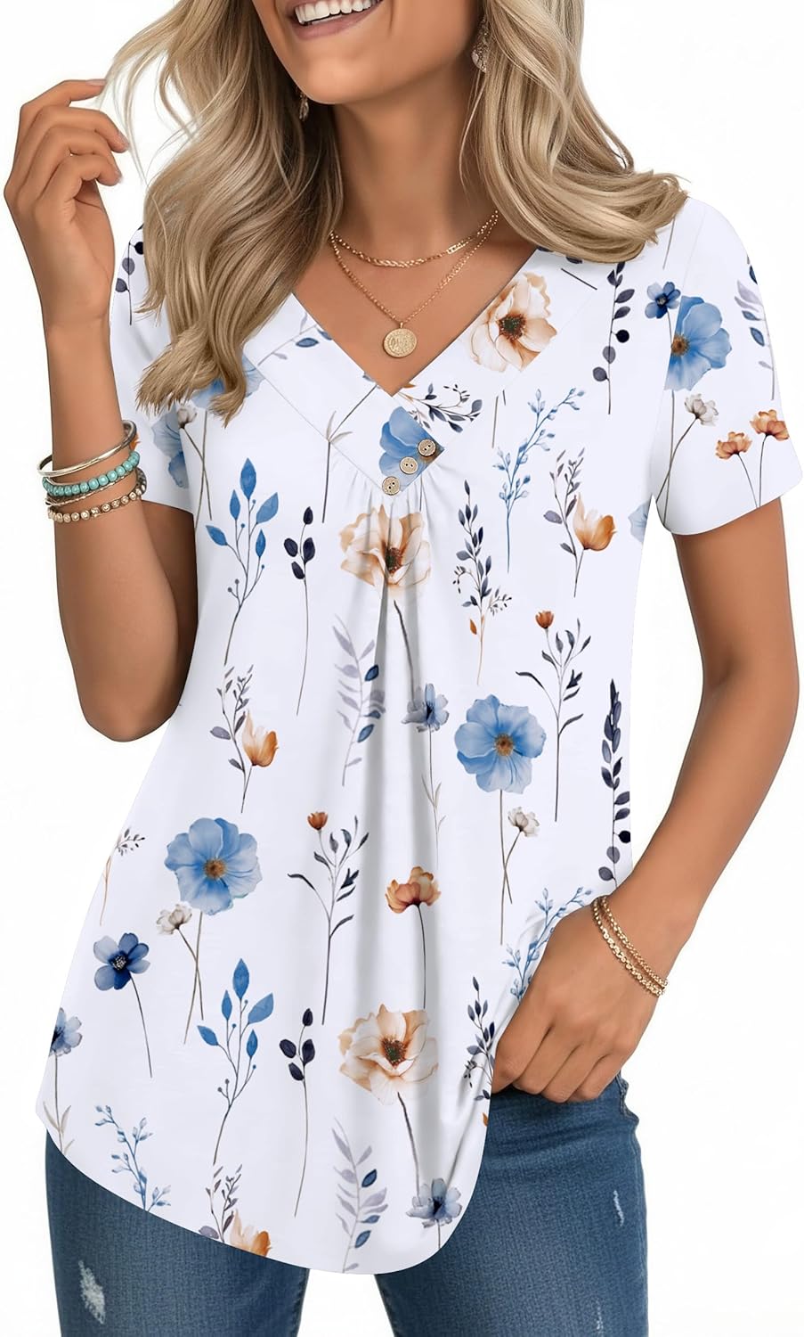 Valentina Blusa Donna – Scollo V Incrociato, Top Plissettato Casual Elegante