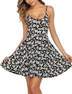Luna Robe Femme Mini Fleurie – Bretelles Col V, Robe d'Été Coupe A-Line