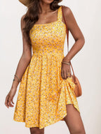 Macy Robe Femme Florale Midi – Col Carré, Ligne A, Poches Estivale