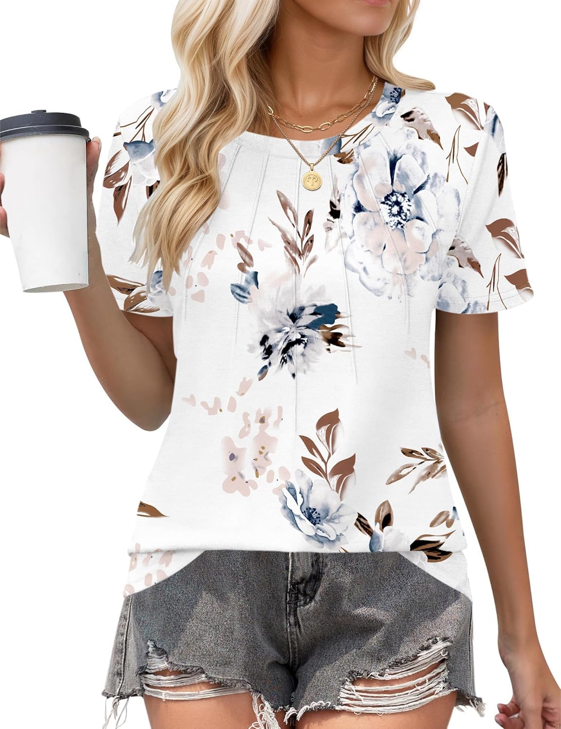 Laura T-Shirt Donna – Girocollo, Maniche Corte, Design Plissettato Casual
