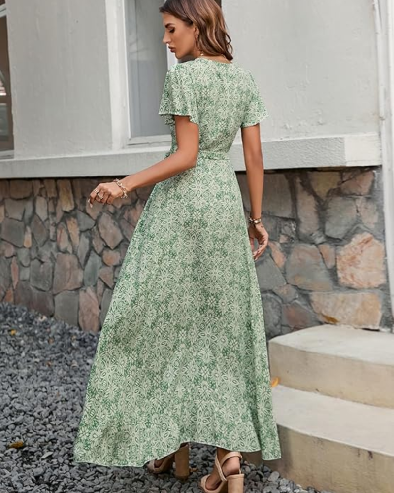 Charlotte Dámské midi šaty – viskóza, výstřih do V, volánky a pásek